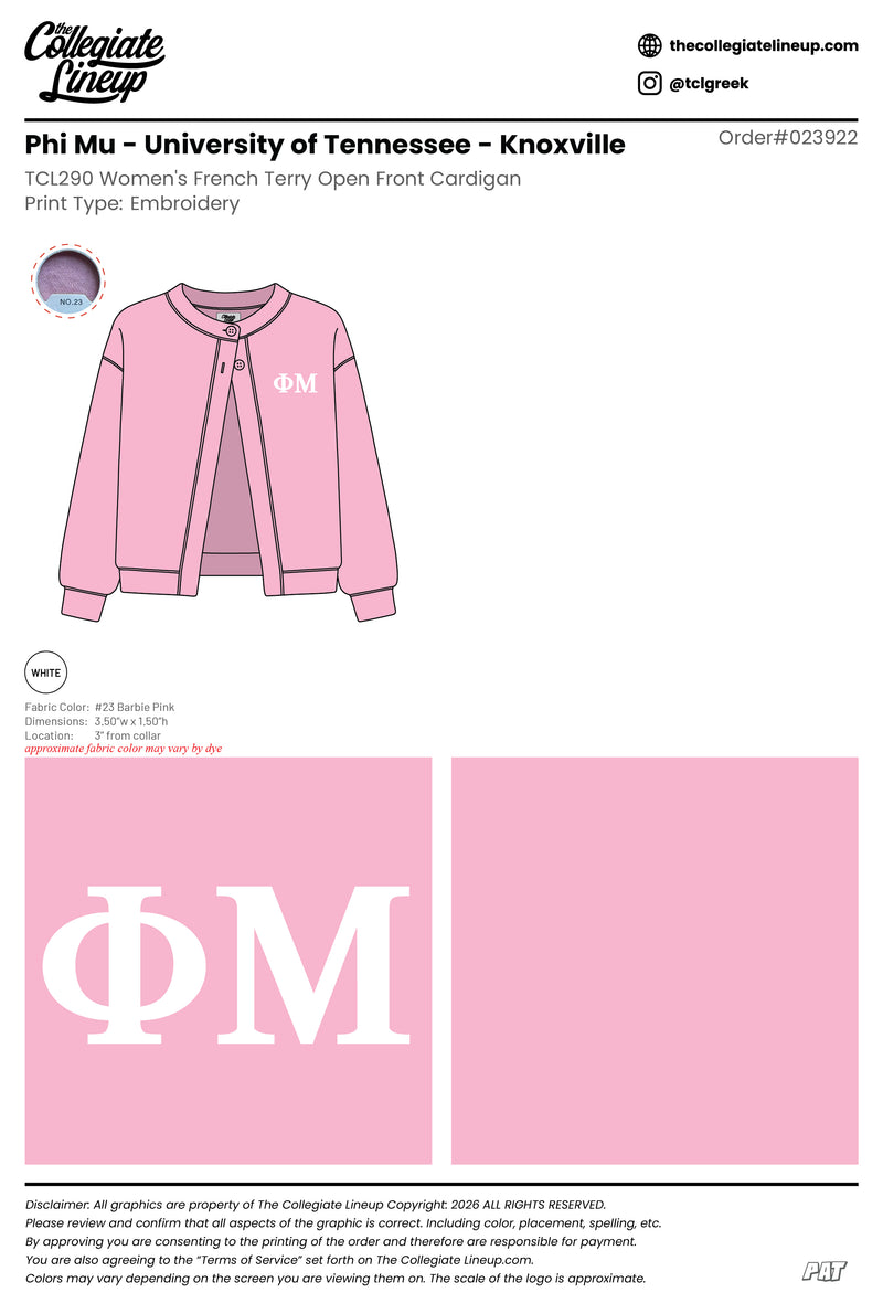 Phi Mu University of Tennessee - Knoxville #23922 Individual Shipping
