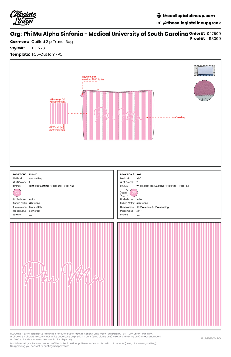 QUILTED ZIP TRAVEL BAG — Light Pink