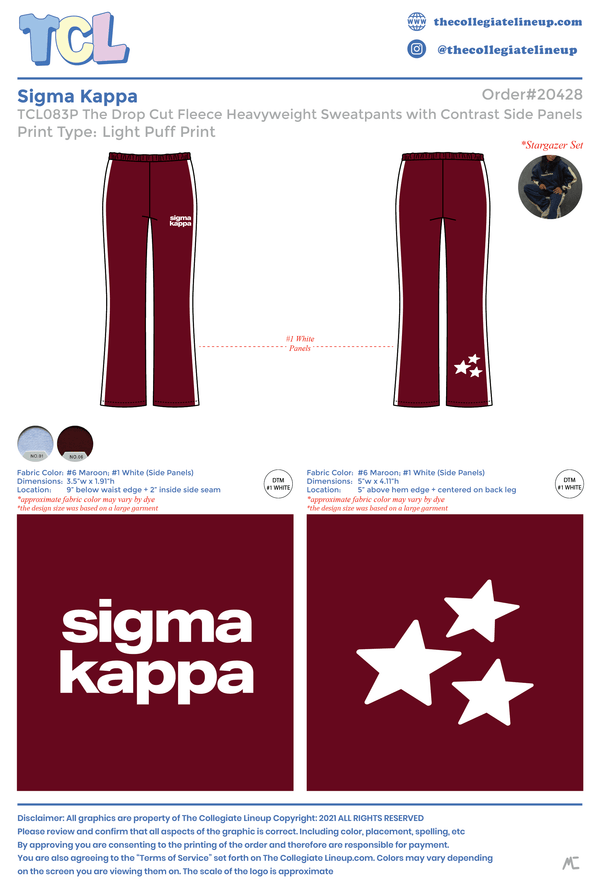 Sigma Kappa Live Sale #2026 Drop Cut Sweatpants Individual Shipping