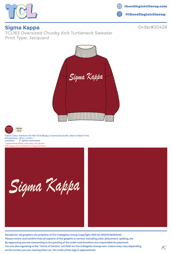 Sigma Kappa Live Sale #2026 Chunky Sweater Individual Shipping