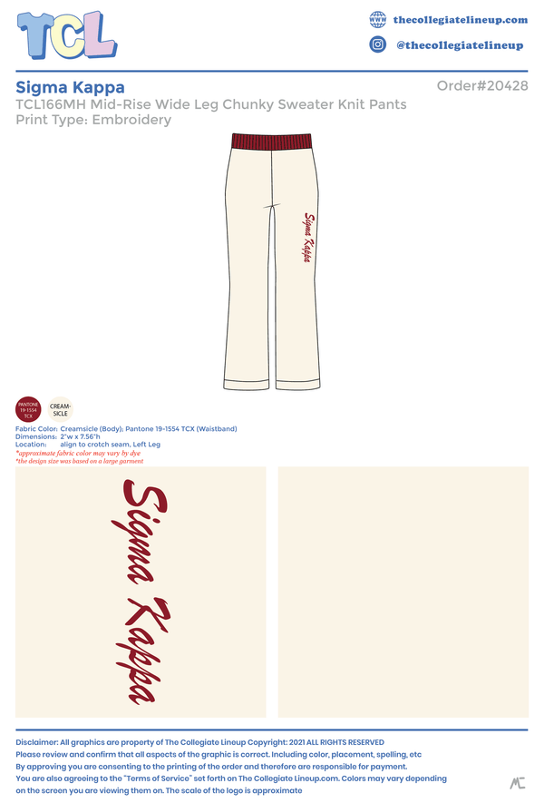Sigma Kappa Live Sale #2026 Chunky Sweater Pants Individual Shipping