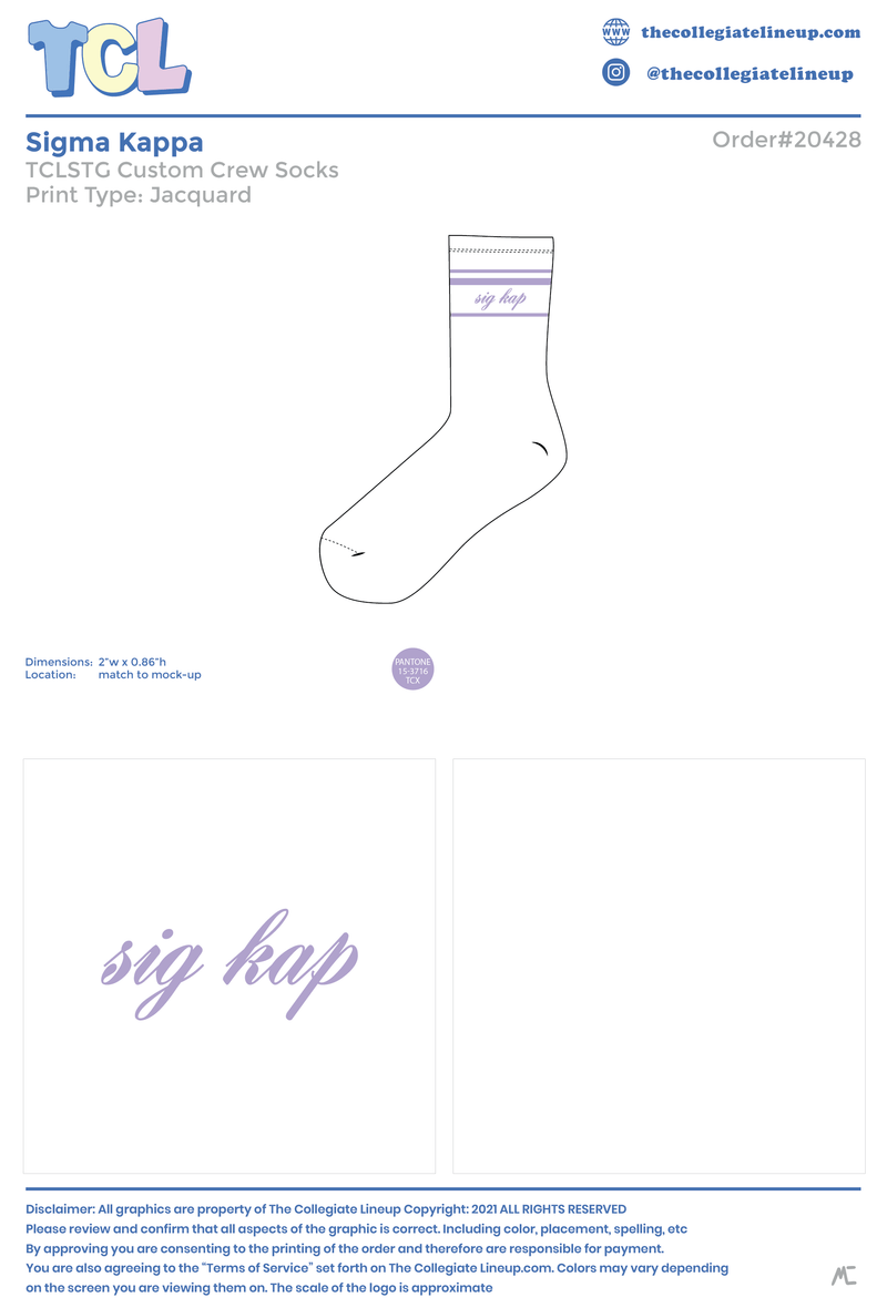 Sigma Kappa Live Sale #2026 Socks Individual Shipping