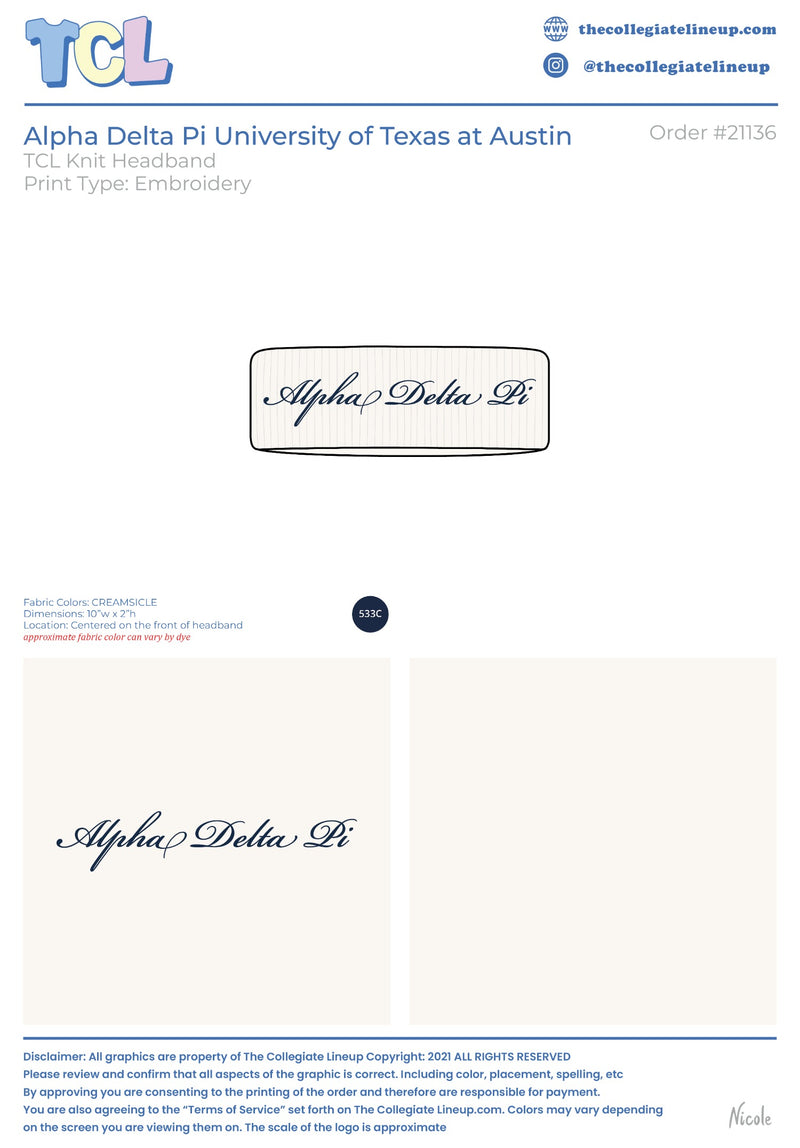 Alpha Delta Pi University of Texas at Austin #21136 - Headband