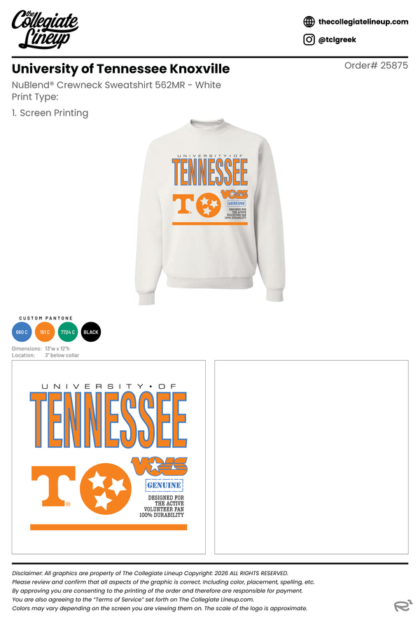 University of Tennessee Knoxville #25875 Individual Shipping