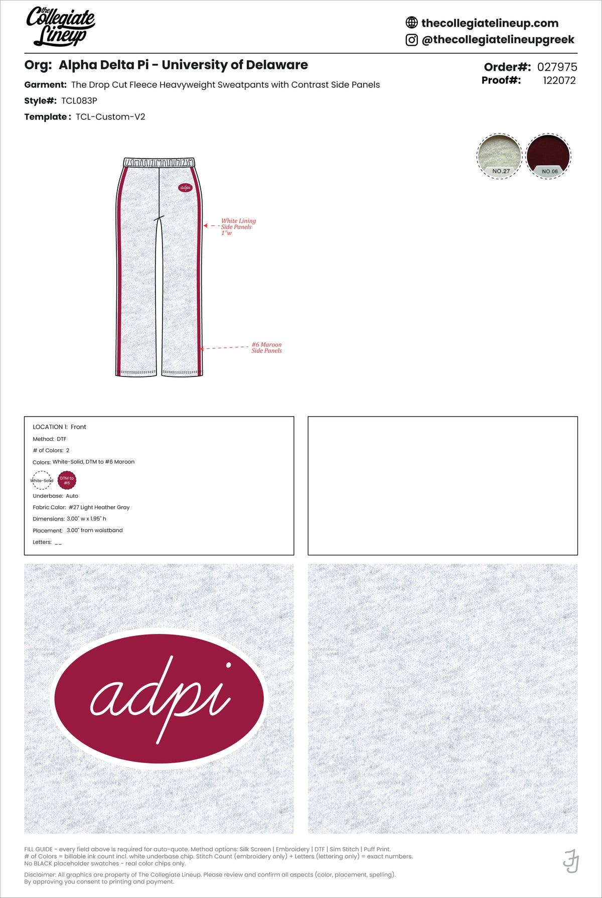 THE DROP CUT FLEECE HEAVYWEIGHT SWEATPANTS WITH CONTRAST SIDE PANELS — light gray to match mockneck with red siding with white line down the middle