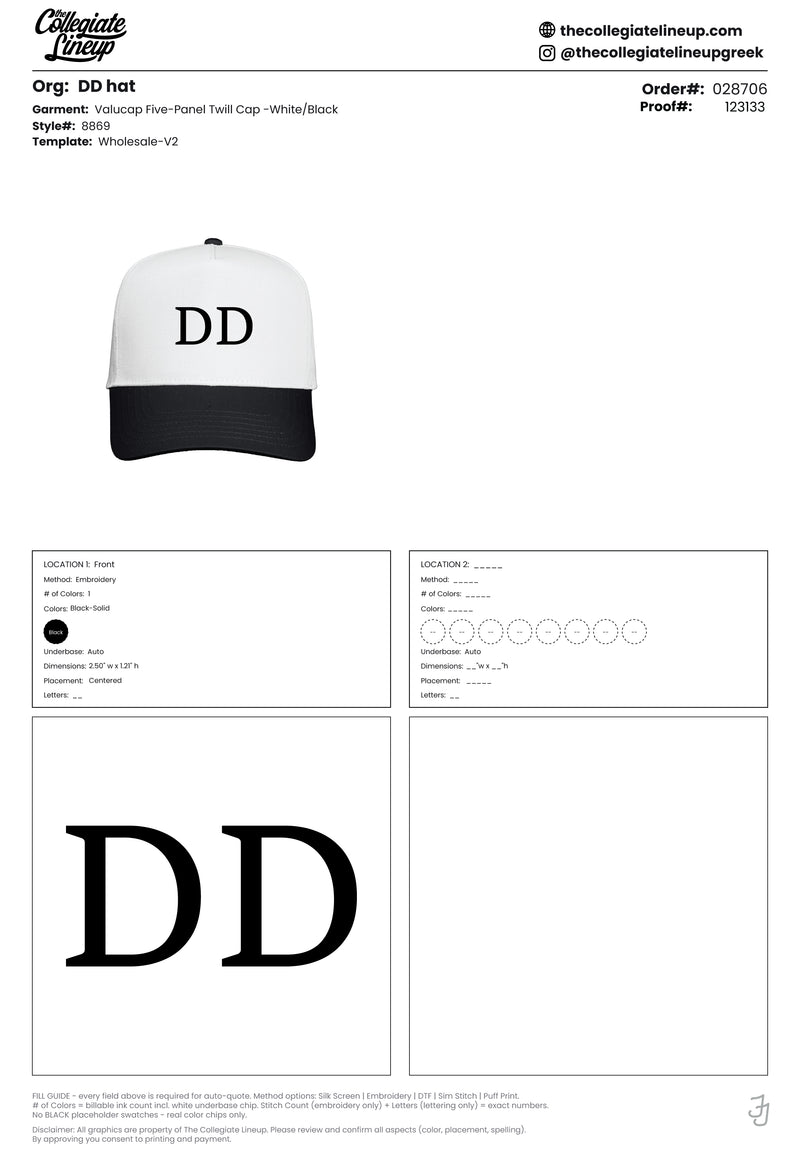Five-Panel Twill Cap — White/Black
