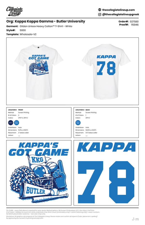 Kappa Kappa Gamma Butler University #27580 Individual Shipping