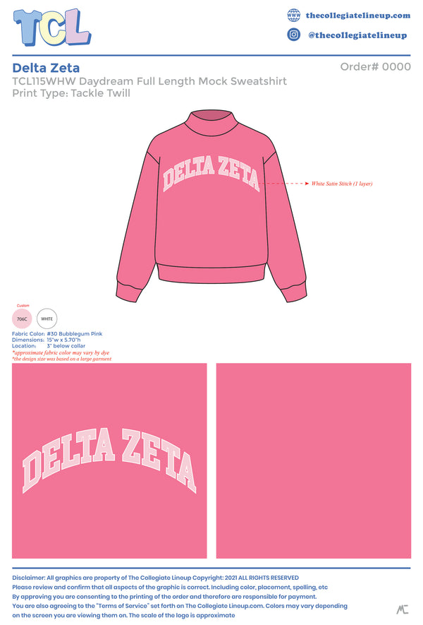 Delta Zeta Live Sale #2026 - Daydream Full Length Mock Sweatshirt - Individual Shipping