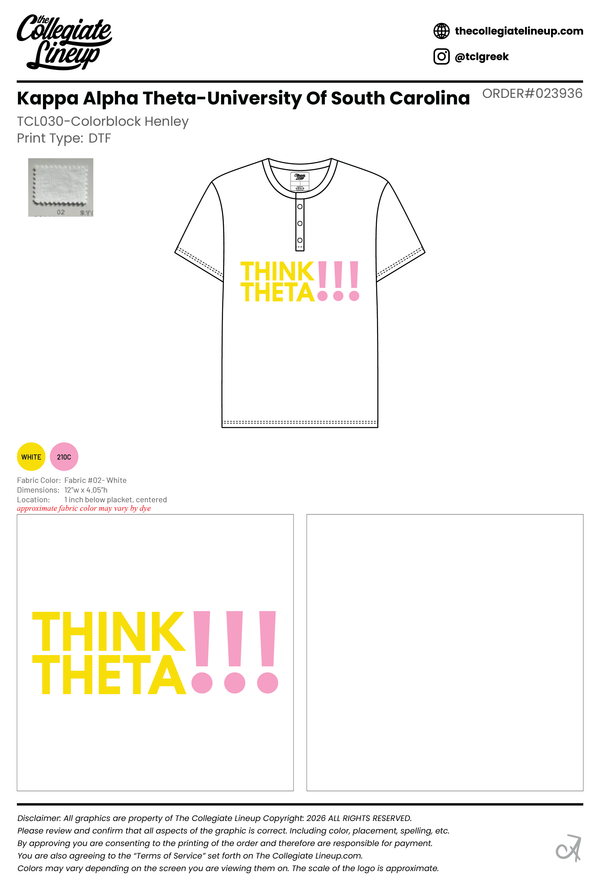 Kappa Alpha Theta University Of South Carolina #23936 Individual Shipping