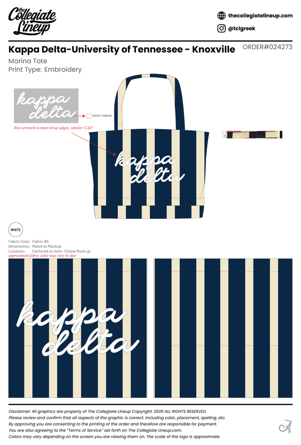 Kappa Delta University of Tennessee - Knoxville #24273 Tote Bags Individual Shipping