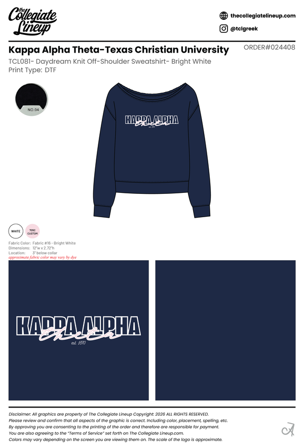 Kappa Alpha Theta Texas Christian University #24408 Individual Shipping