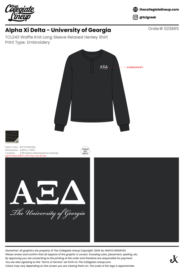 Alpha Xi Delta University of Georgia #23865 Individual Shipping