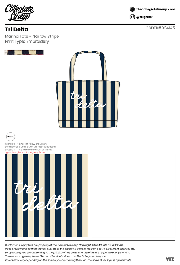 Tri Delta University of Tennessee - Knoxville #24145 Tote Bag - Individual Shipping