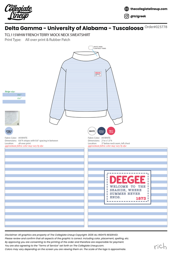 Delta Gamma University of Alabama - Tuscaloosa #23778 Individual Shipping