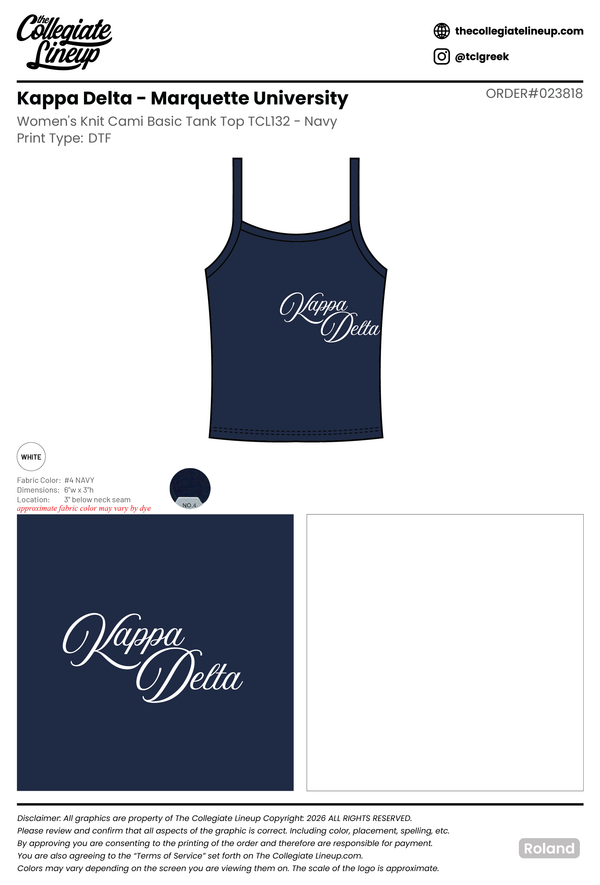 Kappa Delta Rho Marquette University #23818 Individual Shipping (Tank)
