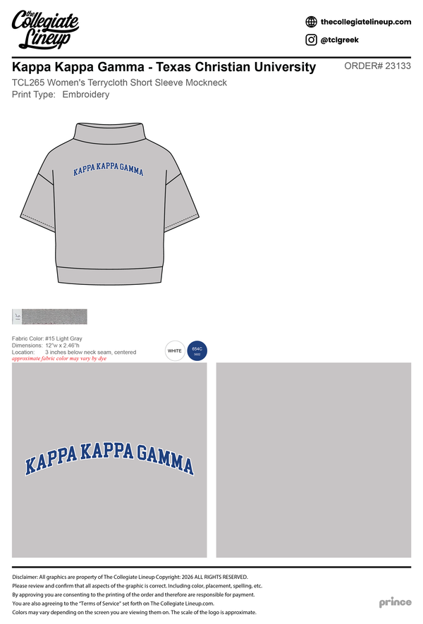 Kappa Kappa Gamma Texas Christian University #23133 Individual Shipping