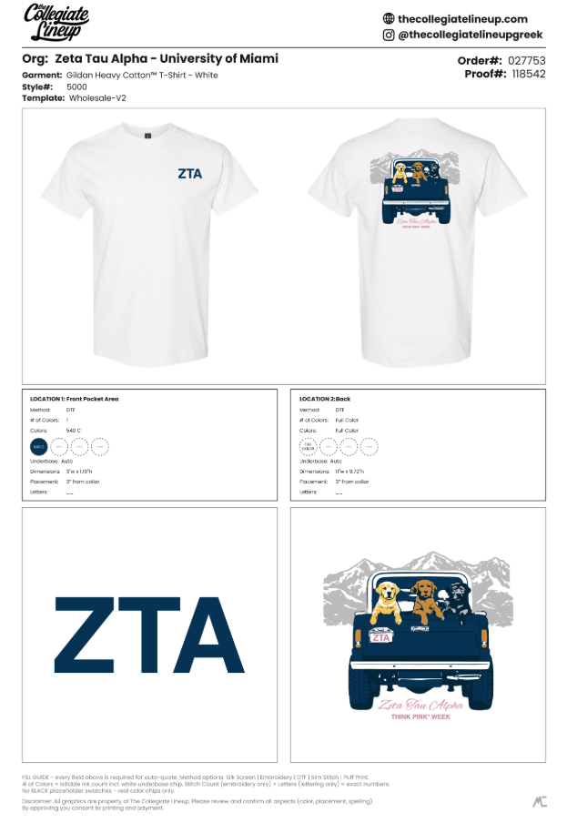 Zeta Tau Alpha University of Miami #27753 Individual Shipping