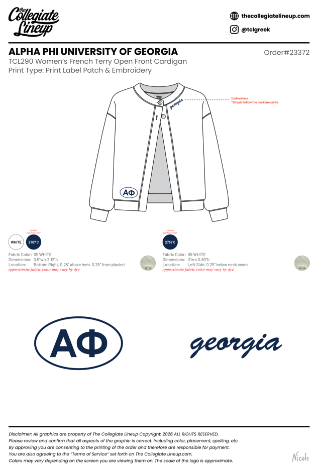 Alpha Phi University of Georgia #23372 Individual Shipping