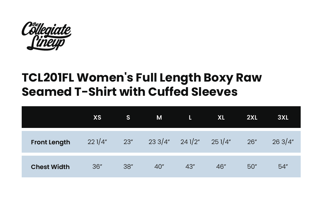 Size Chart 1 for Phi Mu Southeastern Louisiana University #25017 Individual Shipping