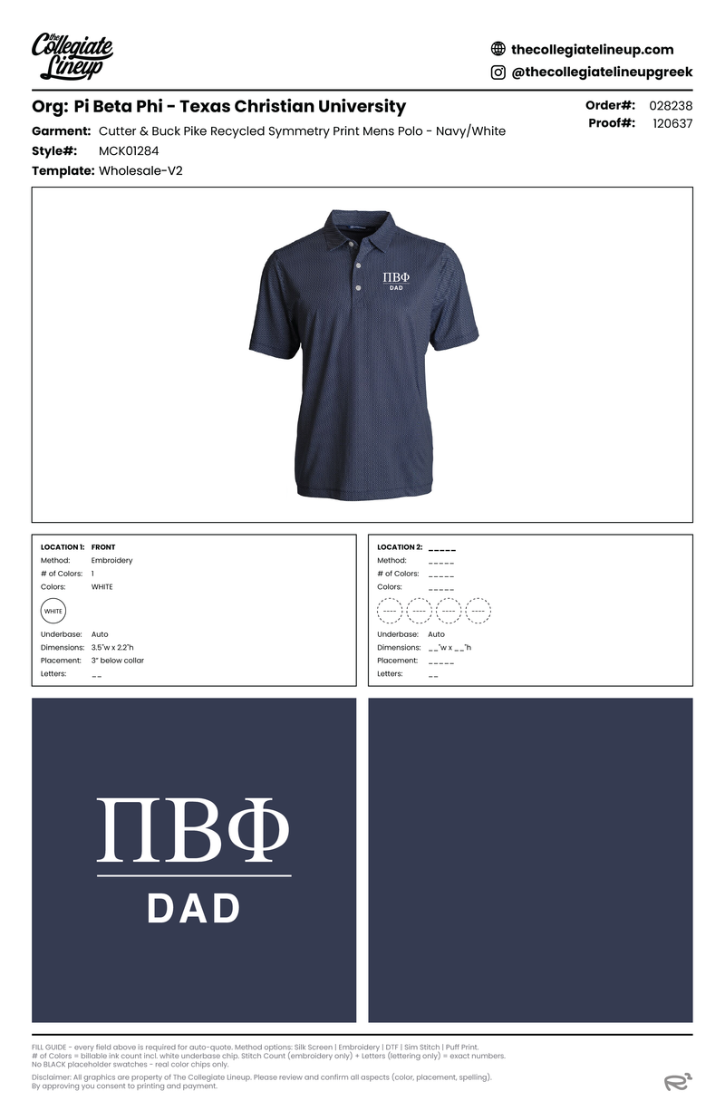Cutter & Buck Pike Recycled Symmetry Print Mens Polo MCK01284 — True Navy
