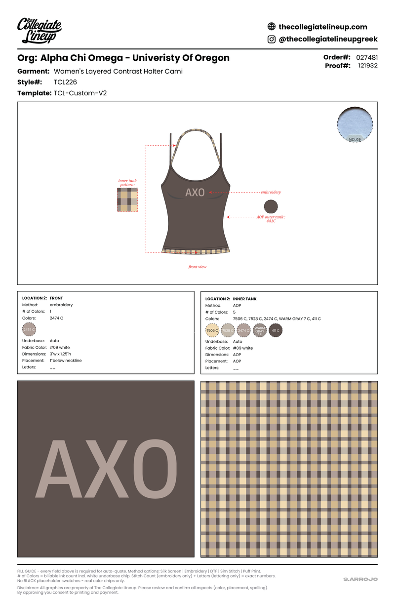WOMEN'S LAYERED CONTRAST HALTER CAMI — brown  plaid for the back layer