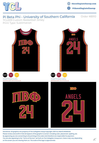 Pi Beta Phi University of Southern California #8910 Basketball Jersey