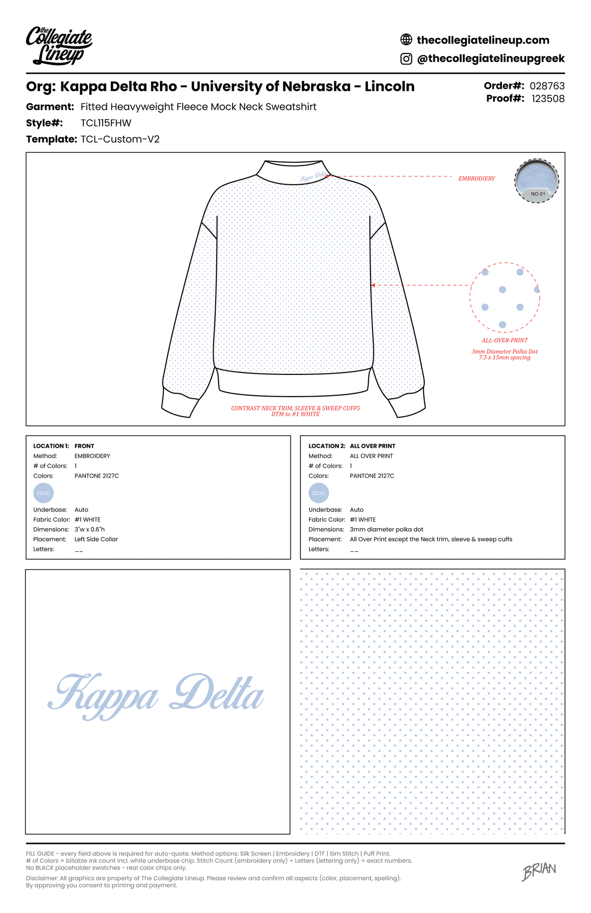 FITTED MOCK NECK HEAVYWEIGHT FLEECE SWEATSHIRT — We are looking to keep the white  but do light blue polka dots instead of the navy