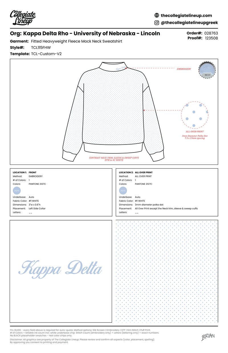 FITTED MOCK NECK HEAVYWEIGHT FLEECE SWEATSHIRT — We are looking to keep the white  but do light blue polka dots instead of the navy