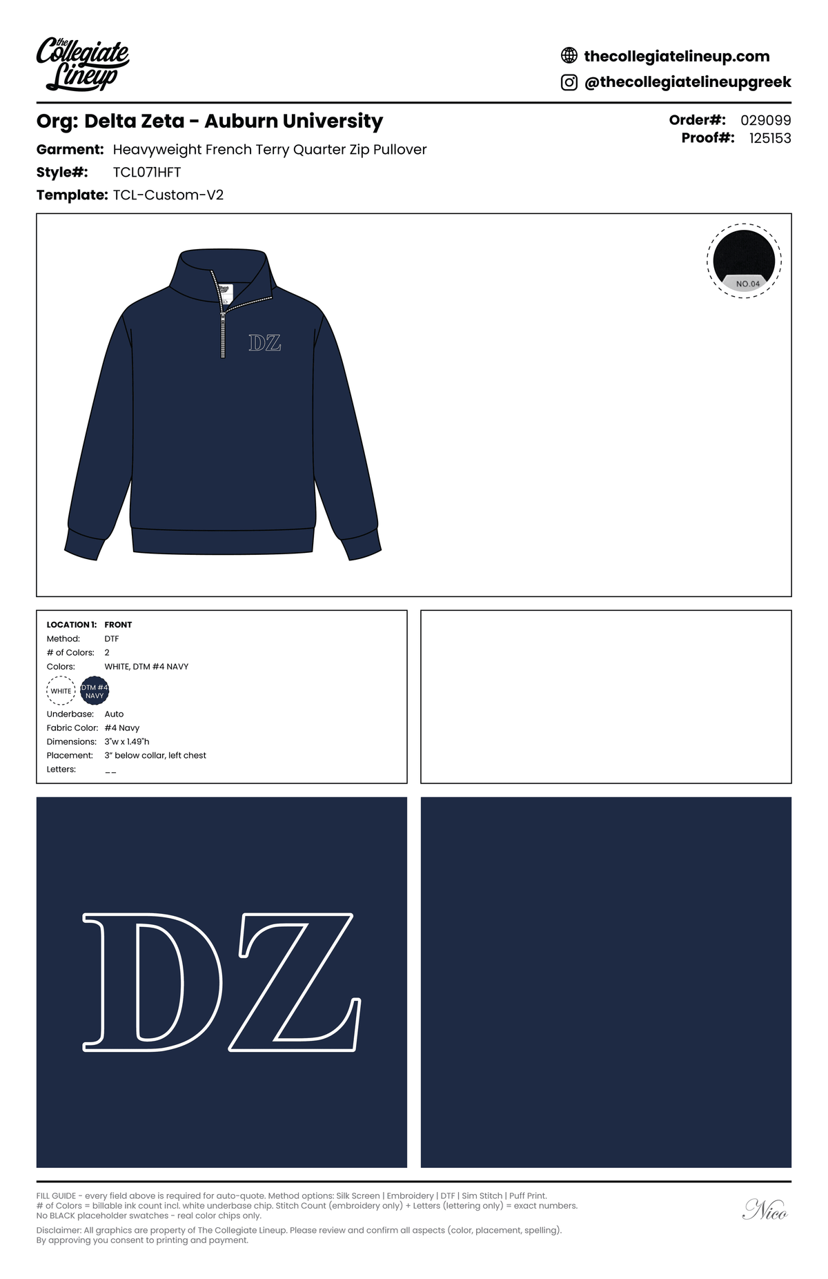 Heavyweight French Terry Quarter Zip Pullover — Navy