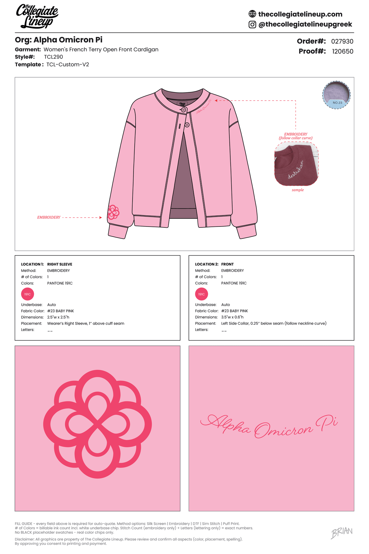 Women’s French Terry Open Front Cardigan TCL290 — Baby Pink